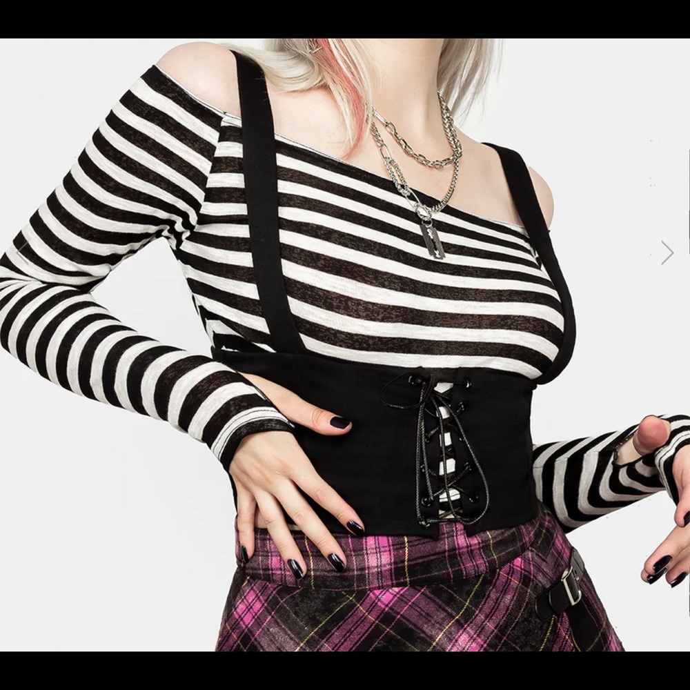 Ignorance Corset Lace Up Stripe Top